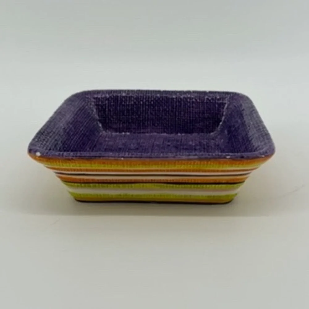 Bella‎ Casa by Ganz Ceramic Square Dish Purple Striped Candy Trinket Dish